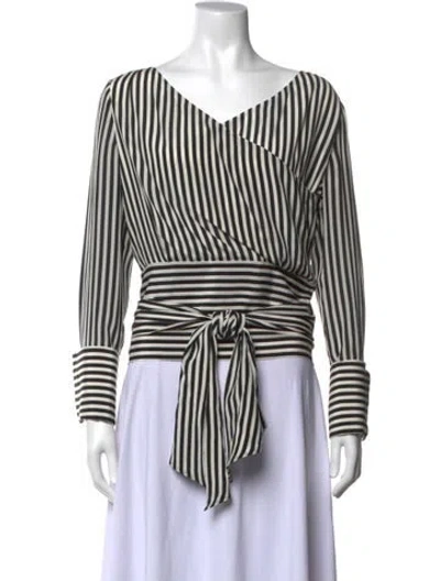 Pre-owned Alice And Olivia Silk Striped Blouse In Black/white