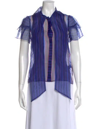 Pre-owned Alice And Olivia Silk Striped Blouse In Blue