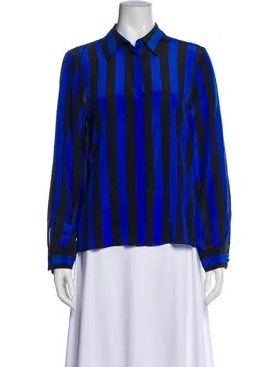 Pre-owned Alice And Olivia Silk Striped Blouse In Blue