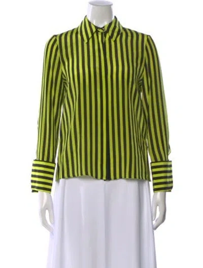 Pre-owned Alice And Olivia Silk Striped Blouse In Green
