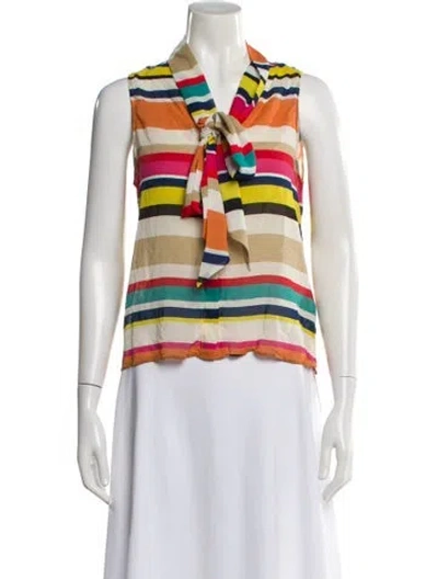 Pre-owned Alice And Olivia Silk Striped Blouse In Orange