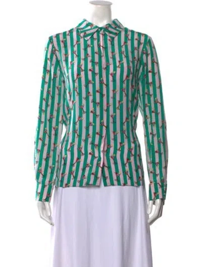 Pre-owned Alice And Olivia Silk Striped Blouse W/ Tags In Green