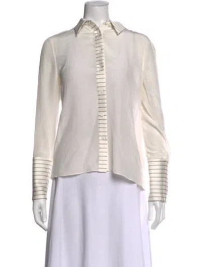 Pre-owned Alice And Olivia Silk Striped Blouse In White