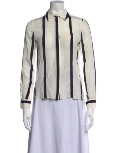 Pre-owned Alice And Olivia Silk Striped Blouse In White
