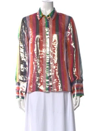 Pre-owned Alice And Olivia Silk Striped Button-up Top In Pink