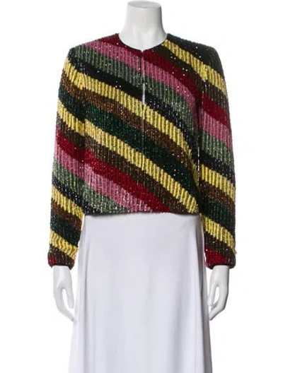 Pre-owned Alice And Olivia Silk Striped Evening Jacket In Red