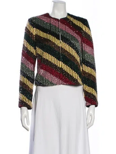Pre-owned Alice And Olivia Silk Striped Evening Jacket W/ Tags In Multi