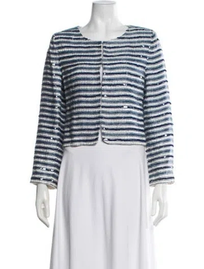 Pre-owned Alice And Olivia Silk Striped Jacket In Blue