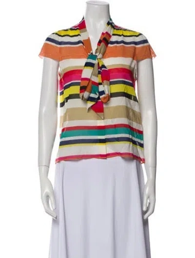 Pre-owned Alice And Olivia Silk Striped Polo In Orange