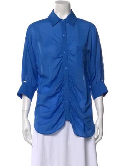 Pre-owned Alice And Olivia Silk Three-quarter Sleeve Blouse In Blue