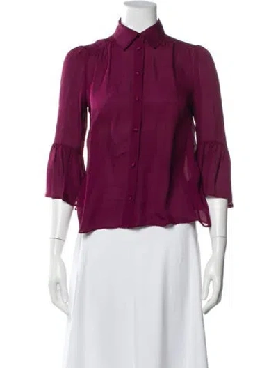 Pre-owned Alice And Olivia Silk Three-quarter Sleeve Blouse In Burgundy