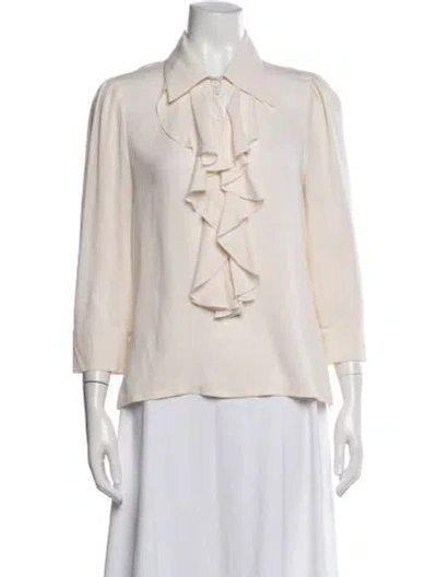 Pre-owned Alice And Olivia Silk Three-quarter Sleeve Blouse In White