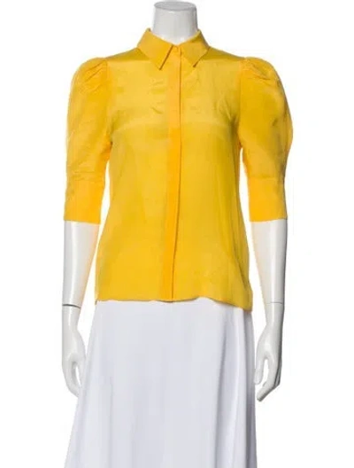Pre-owned Alice And Olivia Silk Three-quarter Sleeve Blouse In Yellow