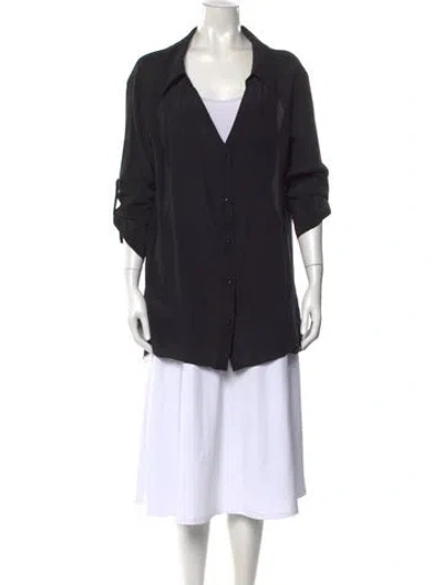 Pre-owned Alice And Olivia Silk Three-quarter Sleeve Button-up Top In Black