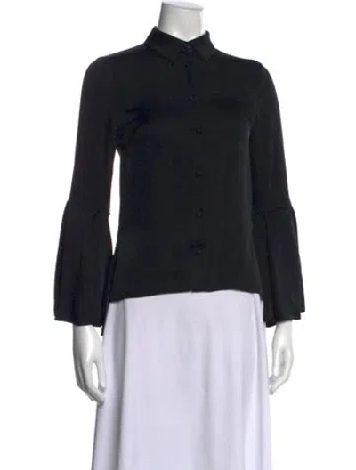 Pre-owned Alice And Olivia Silk Three-quarter Sleeve Button-up Top In Black
