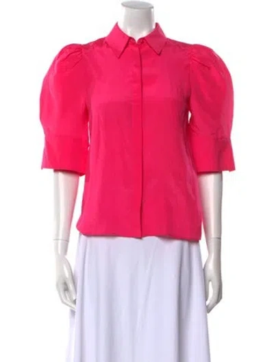 Pre-owned Alice And Olivia Silk Three-quarter Sleeve Button-up Top In Pink