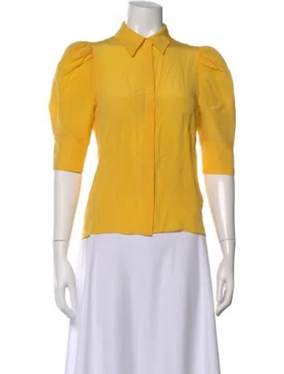 Pre-owned Alice And Olivia Silk Three-quarter Sleeve Button-up Top In Yellow