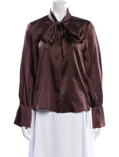 Pre-owned Alice And Olivia Silk Tie Neck Blouse In Brown