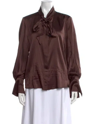 Pre-owned Alice And Olivia Silk Tie Neck Blouse In Brown