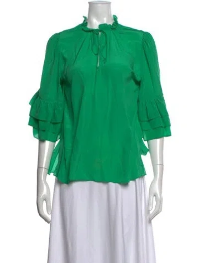 Pre-owned Alice And Olivia Silk Tie Neck Blouse In Green