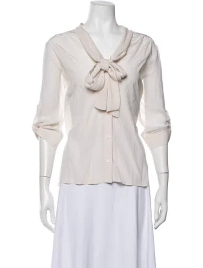 Pre-owned Alice + Olivia Silk Tie Neck Blouse In Neutrals