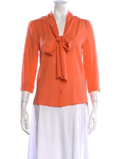 Pre-owned Alice And Olivia Silk Tie Neck Blouse In Orange