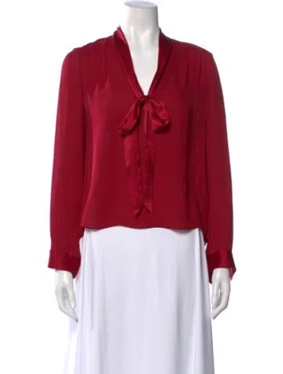Pre-owned Alice And Olivia Silk Tie Neck Blouse In Red