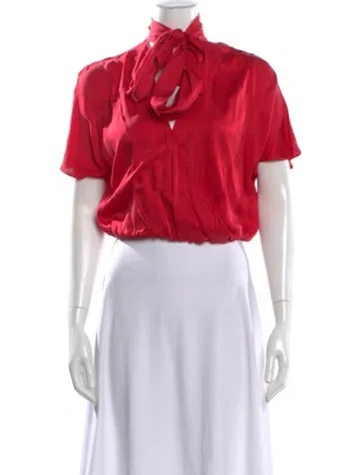 Pre-owned Alice And Olivia Silk Tie Neck Blouse In Red