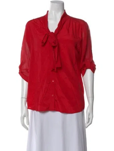 Pre-owned Alice And Olivia Silk Tie Neck Blouse In Red