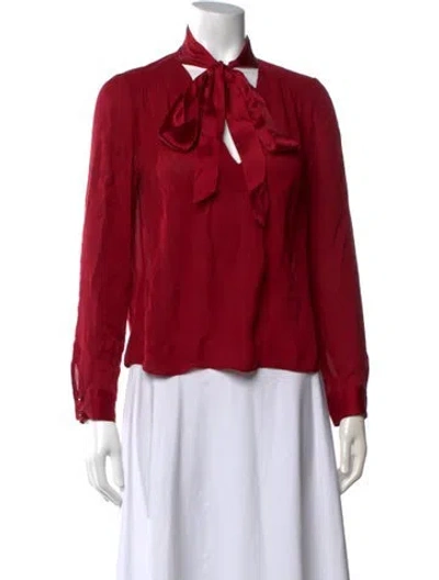 Pre-owned Alice And Olivia Silk Tie Neck Blouse In Red