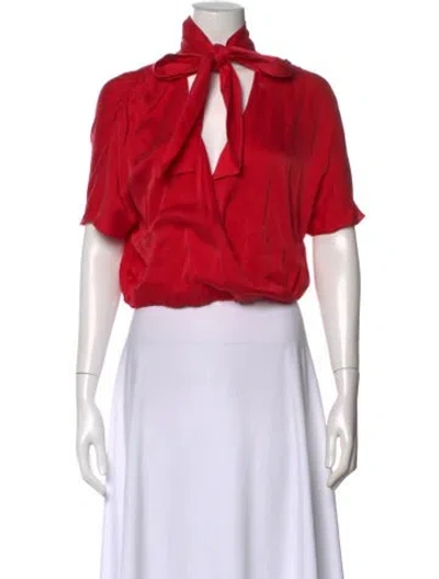 Pre-owned Alice And Olivia Silk Tie Neck Blouse In Red