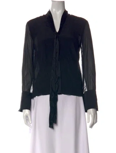 Pre-owned Alice And Olivia Silk Tie Neck Blouse W/ Tags In Black