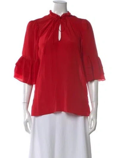 Pre-owned Alice And Olivia Silk Tie Neck Blouse W/ Tags In Red