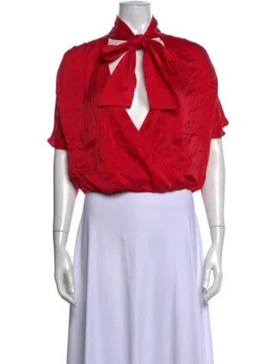 Pre-owned Alice And Olivia Silk Tie Neck Blouse W/ Tags In Red