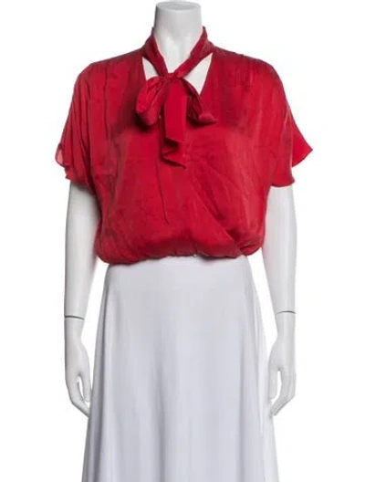 Pre-owned Alice And Olivia Silk Tie Neck Blouse W/ Tags In Red
