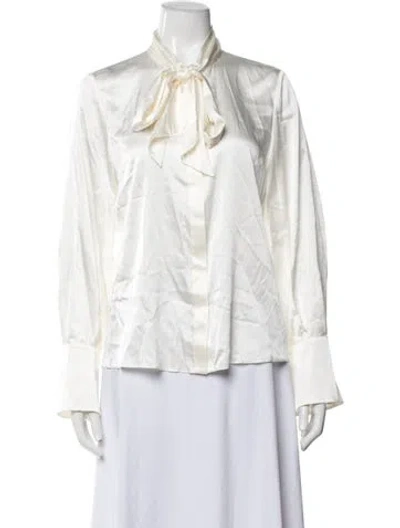 Pre-owned Alice And Olivia Silk Tie Neck Blouse W/ Tags In White