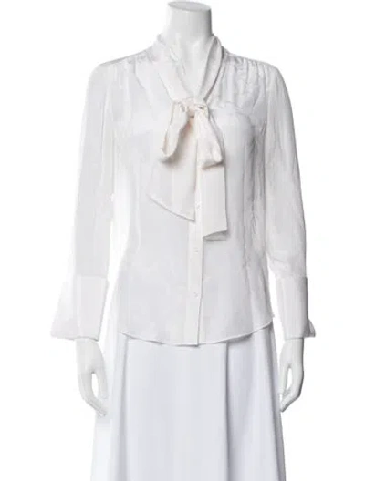 Pre-owned Alice And Olivia Silk Tie Neck Blouse In White