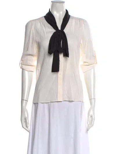 Pre-owned Alice And Olivia Silk Tie Neck Blouse In White
