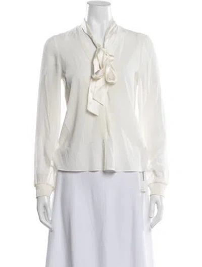 Pre-owned Alice And Olivia Silk Tie Neck Blouse In White