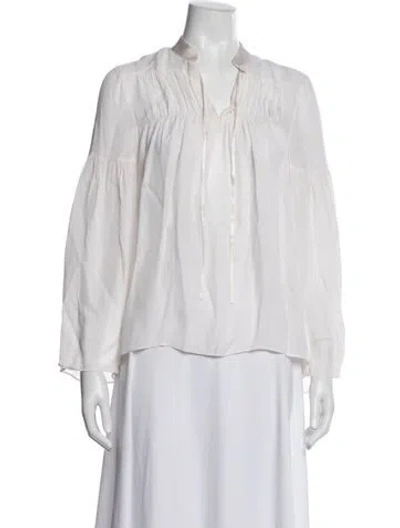 Pre-owned Alice And Olivia Silk Tie Neck Blouse In White