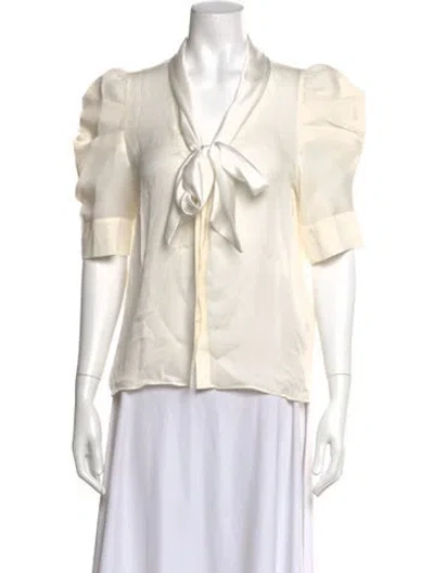 Pre-owned Alice And Olivia Silk Tie Neck Blouse In White
