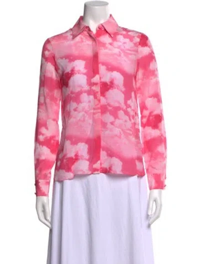 Pre-owned Alice And Olivia Silk Tie-dye Print Blouse In Pink