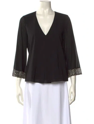 Pre-owned Alice And Olivia Silk V-neck Blouse In Black
