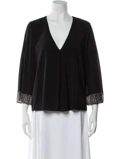 Pre-owned Alice And Olivia Silk V-neck Blouse In Black