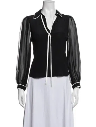 Pre-owned Alice And Olivia Silk V-neck Blouse In Black