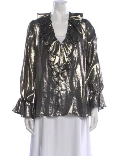 Pre-owned Alice And Olivia Silk V-neck Blouse In Gold