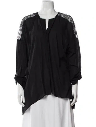 Pre-owned Alice And Olivia Silk V-neck Blouse In Gray