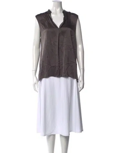 Pre-owned Alice And Olivia Silk V-neck Blouse In Gray