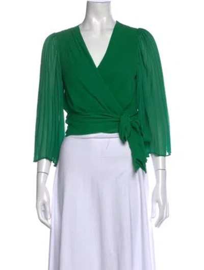 Pre-owned Alice And Olivia Silk V-neck Blouse In Green