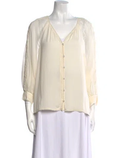 Pre-owned Alice And Olivia Silk V-neck Blouse In Neutral
